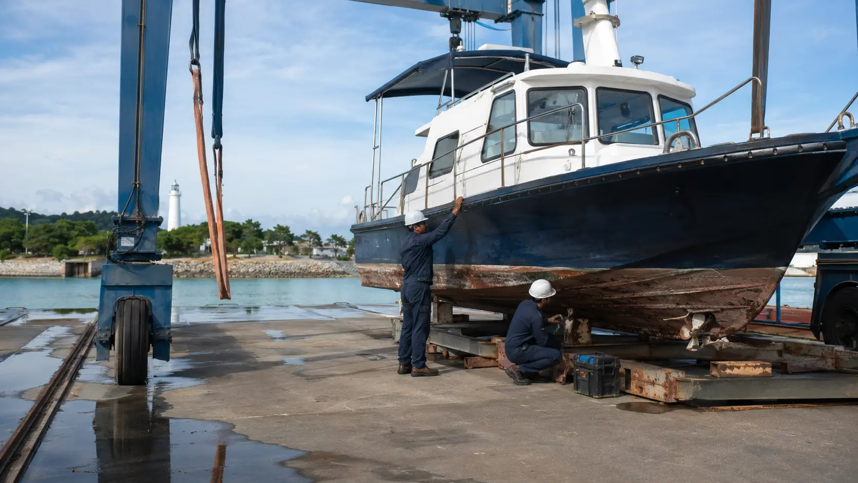 Boat maintenance dockyard overview